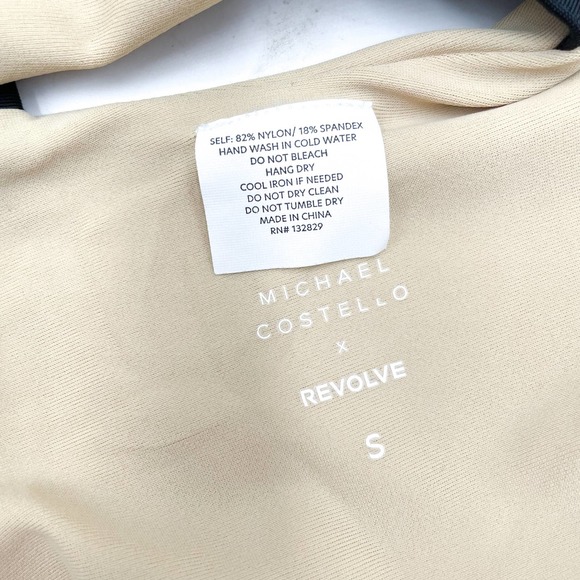 New Michael Costello Talliah One Piece Swimsuit Tan Black Crisscross Back Sz S - Picture 8 of 10